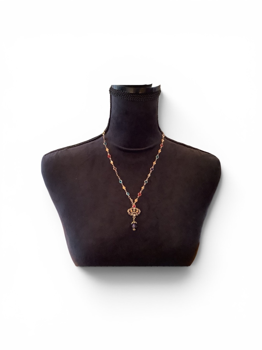 Heidi Daus Inspired Gold-Tone Multicolor Crystal Necklace With Teardrop Pendant - Picture 5 of 7